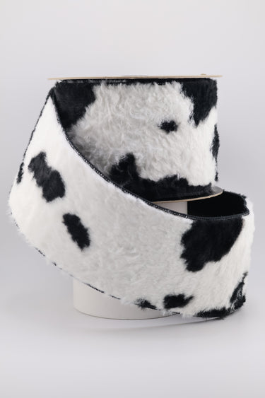 Plush farmhouse ribbon with cowhide pattern