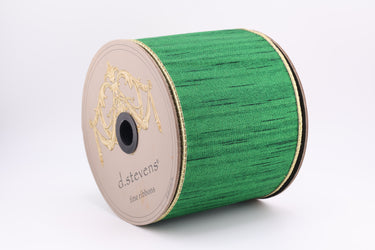 Emerald Green Slub Dupion Ribbon w/ Metallic Gold Back  - 4" x 10 yds (d. stevens)