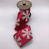 Hot pink d. stevens metallic dupion wired ribbon with iridescent glitter snowflakes, 4 inches wide by 5 yards, displayed on a spool.