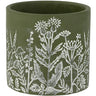 forest green cement planter with whitewashed botanical floral design small plant pot 5.25 inch