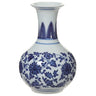 Small ceramic vase with blue floral pattern and flared neck, 5 inches tall