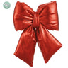 8-inch metallic red Christmas bow with full gathered loops, flowing tails, and an attached clip for wreaths, garlands, and trees.