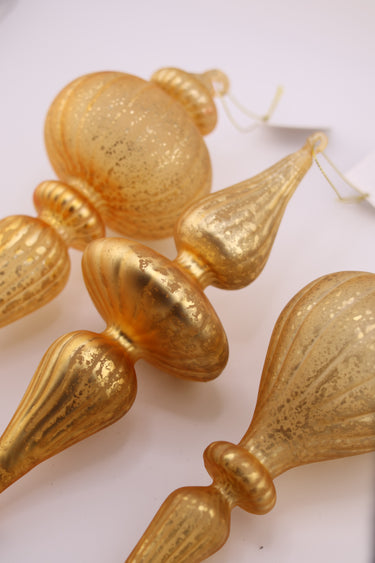 Matte Gold Mercury Glass Finial Ornaments, 9.5" & 10" (Set of 3)