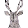 Silver aluminum deer head wine bottle holder with textured facial details and branching antlers, measuring 9 inches high.