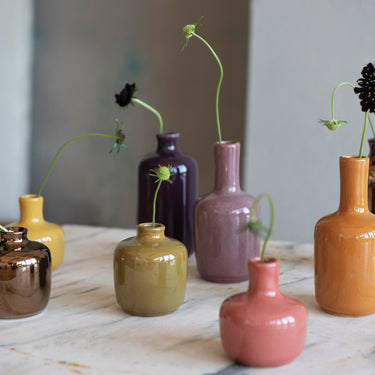 Stoneware Vases, Reactive Glaze, Set of 8