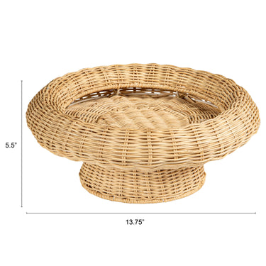 Hand-Woven Rattan Pedestal Bowl – Natural Decorative Woven Centerpiece (13.75")