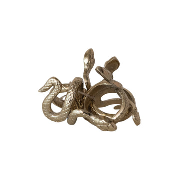 Cast Aluminum Snake Shaped Napkin Rings, Gold Finish, Set of 4 Tied with Jute