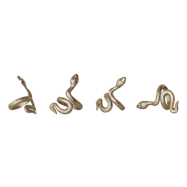 Cast Aluminum Snake Shaped Napkin Rings, Gold Finish, Set of 4 Tied with Jute