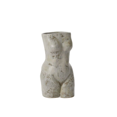 Anora ceramic female form vase with washy white aged finish on white background