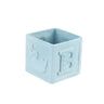 A light blue square ceramic planter with embossed details, featuring a duck design on one side and a large letter 'B' with hearts on the front, set against a plain white background.