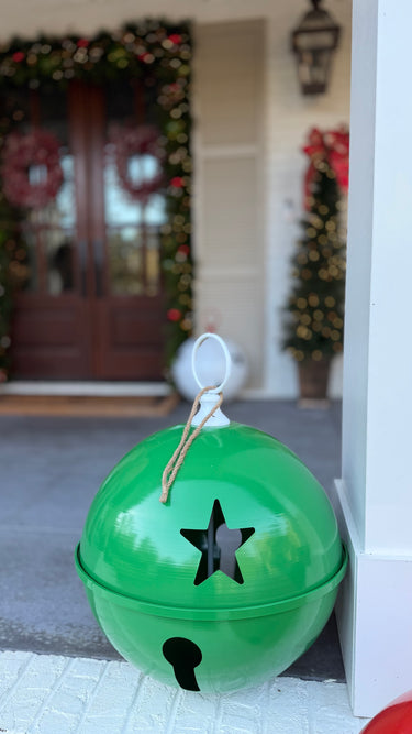Oversized Green Metal Jingle Bell Ornament - 20"