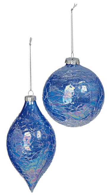 Crackled Blue Glass Ornament (Set of 2)