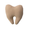 Tooth-shaped pillow made of tan cotton double cloth, designed for children and tooth fairy traditions.
