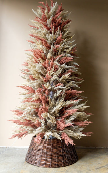 7.5' Artificial Pampas Grass Feather Tree - Cream & Pink w/ 1000 LED Warm White Rice Lights
