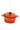 Cody Foster Orange Dutch Oven Ornament featuring a glass miniature Dutch oven with an orange-red finish, side handles, lid, and glitter accents.