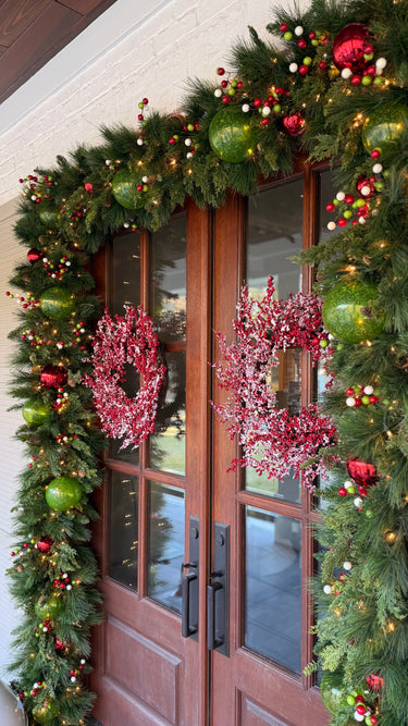27" Red/White Berry Wreath w/ Snow