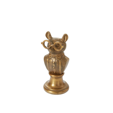 Brass-gold E+E Louie mouse bust with round glasses, bow tie, and detailed vest, styled as a whimsical storybook-inspired decorative sculpture.