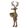 Brass-gold metal E+E Frankie Buck dish stand with antlers, glasses, pipe, and small decorative bowl for candies, florals, or tabletop display.
