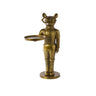 Antique gold Louie mouse butler stand made from recycled cast aluminum, featuring round glasses, formalwear details, and a small circular tray for decorative display.