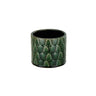 Dark green glazed ceramic planter with an embossed pattern of overlapping Christmas trees.
