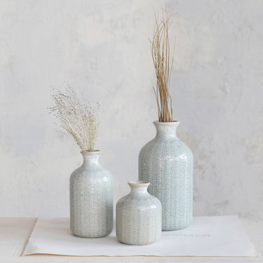 Embossed Stoneware Vases (Set of 3)
