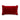 Expensive needlepoint pillow back view with red velvet backing and embroidered Furbish logo
