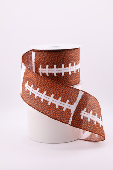 Football Lace Linen Wired Ribbon – Brown & White Sports Ribbon 2.5" x 10 Yards