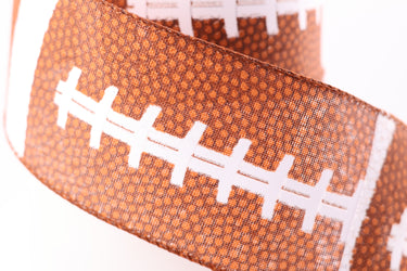 Football Lace Linen Wired Ribbon – Brown & White Sports Ribbon 2.5" x 10 Yards
