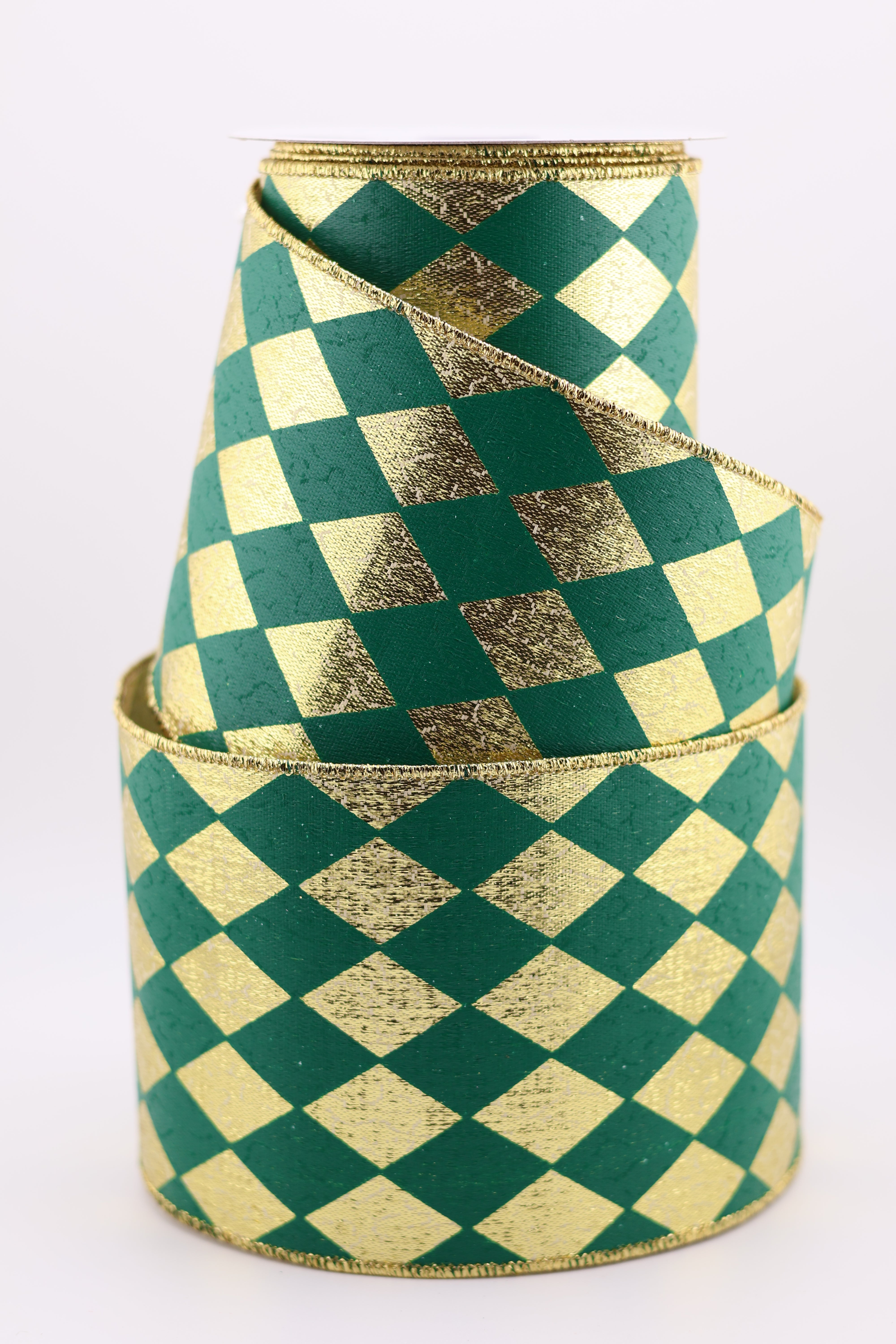 Dk Ribbon Green & Gold Harlequin Ribbon 4