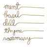 Set of 5 gold script wire herb garden markers for mint, basil, dill, thyme, and rosemary