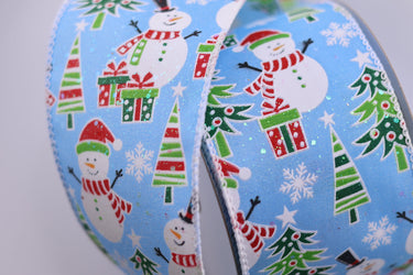 Frolicking Snowmen Ribbon, Light Blue, 2.5" x 10Y