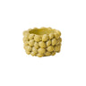 Yellow ceramic layered lemon planter pot with dimensional hand-applied lemon details, matte reactive glaze, and floral arrangement styling for bright kitchen or home decor.