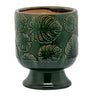 large green embossed leaf pedestal planter tropical ceramic plant pot glossy