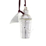Cody Foster Martini and Shaker Ornament featuring a silver glass cocktail shaker paired with a clear glittered martini glass on burgundy hanging ribbons.