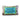 Mahjong Forever needlepoint pillow front view with aqua center panel, floral patterned border, and olive green piping
