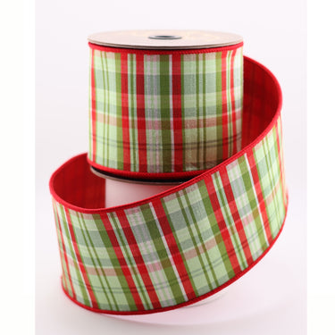 Abby Lane Plaid Ribbon - Red/Apple Green w/ Red Back - Dupion - 4" x 10yds (D Stevens)