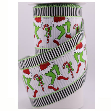 Black & White Stripe Grinch Legs Ribbon – 4" x 10 Yards