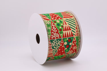 Christmas Tree Pattern Ribbon - Red/Green/Gold - 2.5" x 10YD