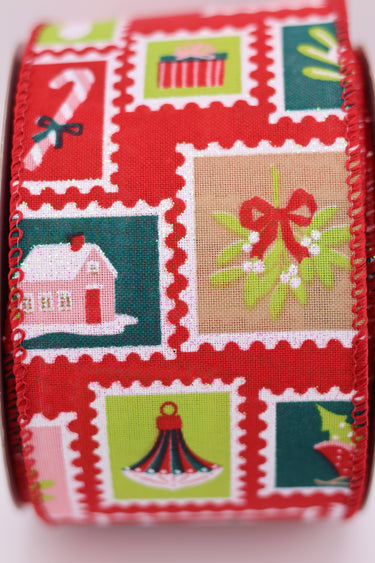 Christmas Postage Stamp Ribbon, 2.5" x 10Y