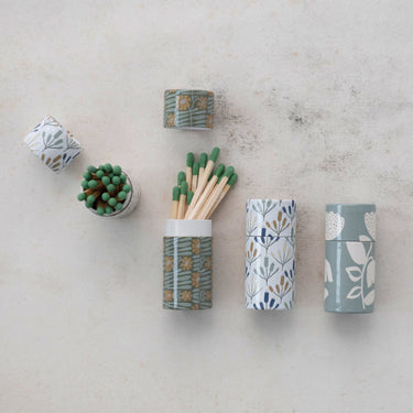 Floral Print Matchbox Tubes w/ Safety Matches (Set of 3)