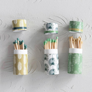 Botanical Print Matchbox Tubes w/ Safety Matches (Set of 3)