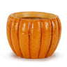 Glossy orange terra cotta pumpkin planter with sculpted vertical ridges, measuring 4.5 inches tall and wide.