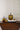 Decorative gold pumpkins on a wooden surface with a white paneled wall background