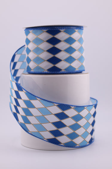 White/Dusty Blue/Turquoise Cascade Harlequin Ribbon, 2.5" x 10Y