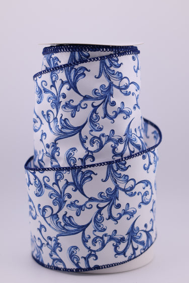 Wide chinoiserie ribbon wrapped on spool showing detailed pattern