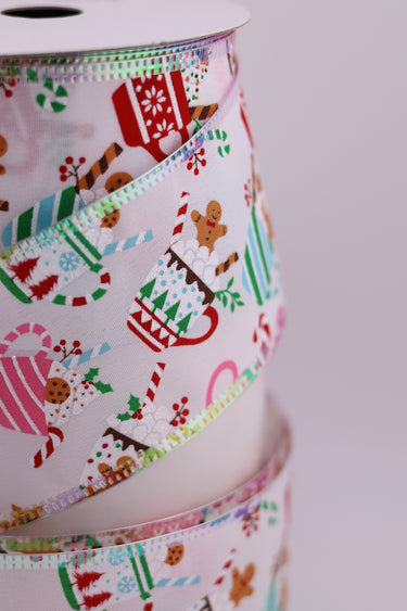 Iridescent edge of pastel Christmas hot cocoa mug ribbon