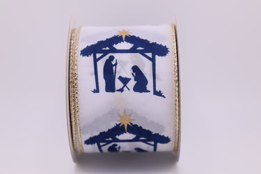 Nativity Scene Ribbon, Navy & Gold, 2.5" x 10Y