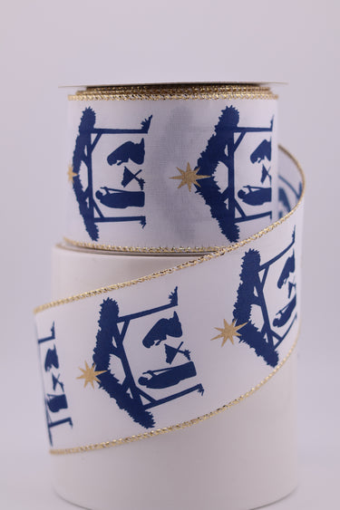 Nativity Scene Ribbon, Navy & Gold, 2.5" x 10Y