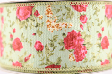 Roselle Garden Floral Ribbon – Sage (2.5" x 15yd)