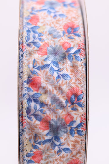 Cicely Floral Watercolor Ribbon - Coral/Blue/Ivory (1.5" x 25yds)